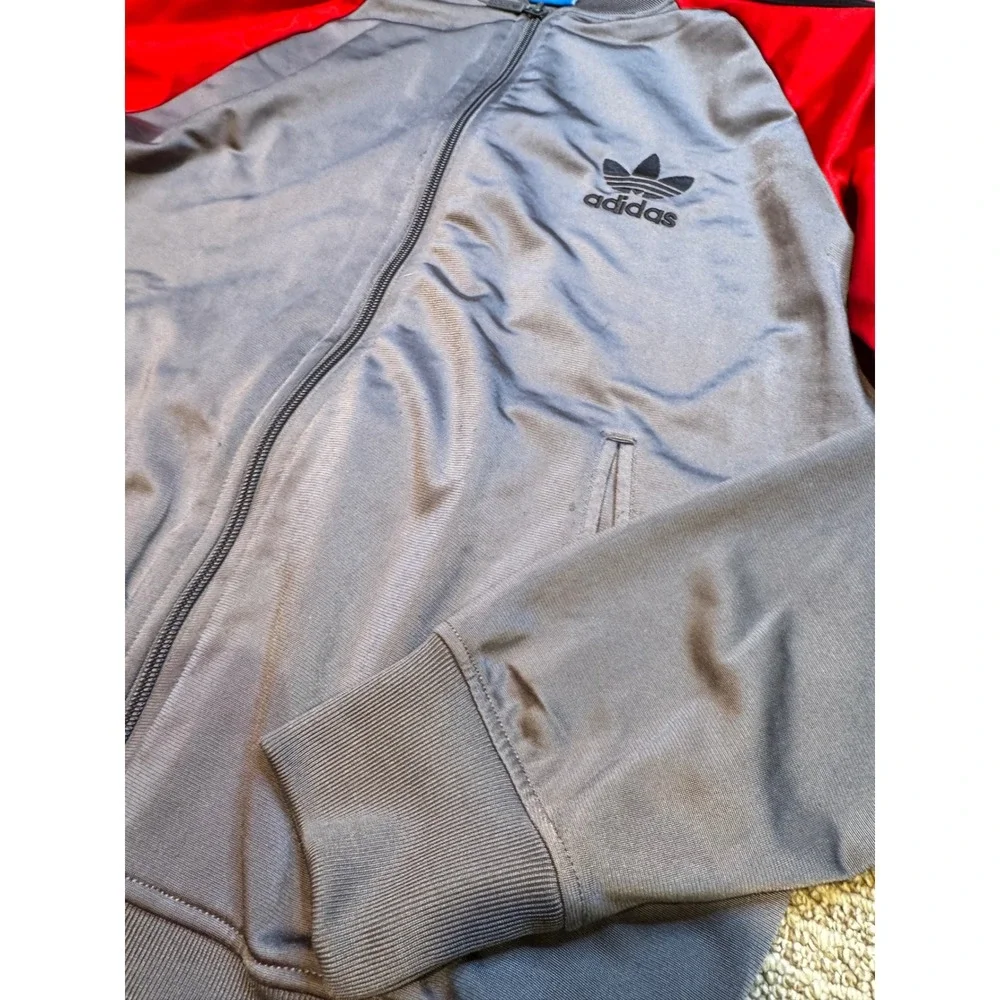 Adidas Originals Track Jacket Gray Red Black Trefoil Logo Full Zip Men's M‎